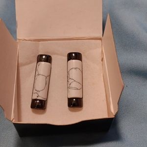 MARK/#AVON Bar None Earrings Howlite Stones & Hematite Metal Posts 1 1/4" L